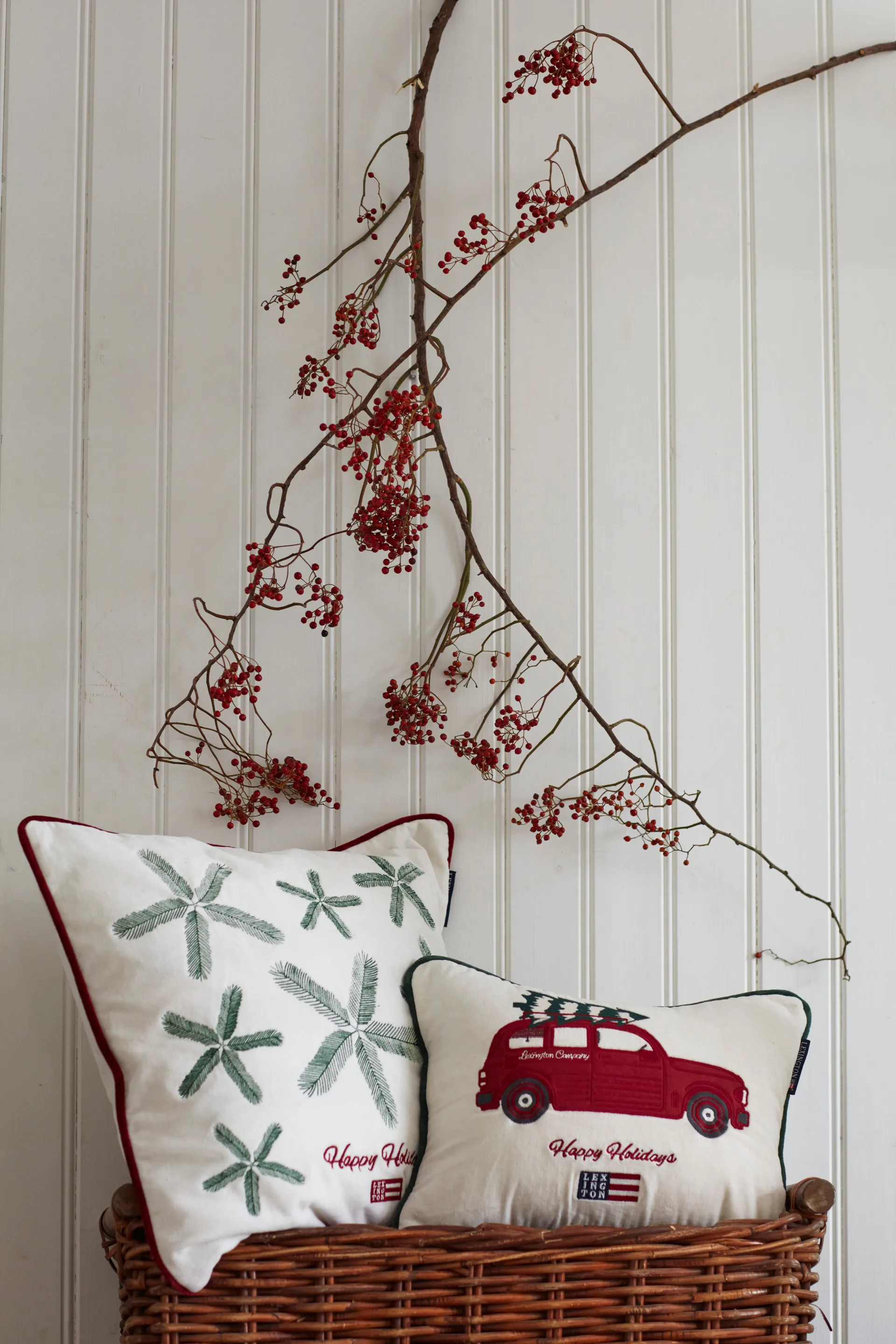 Cojín Holiday Car Organic Cotton Velvet 30x40 cm, White-red multi Lexington
