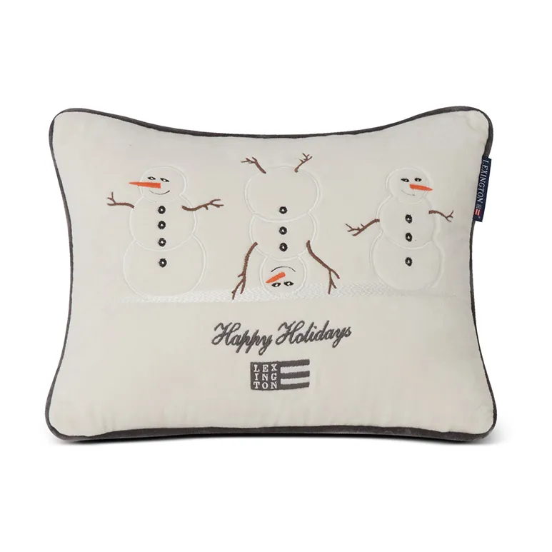 Cojín Snowmen Embroidered Cotton Velvet 30x40 cm, Blanco Lexington