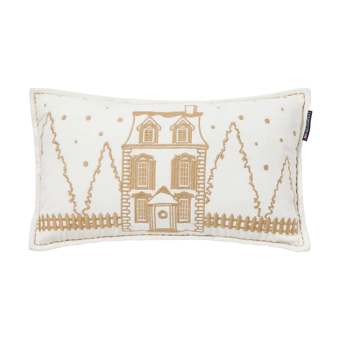 Cojín Winter House de algodón aterciopelado ecológico 30x50 cm, White-Light beige Lexington