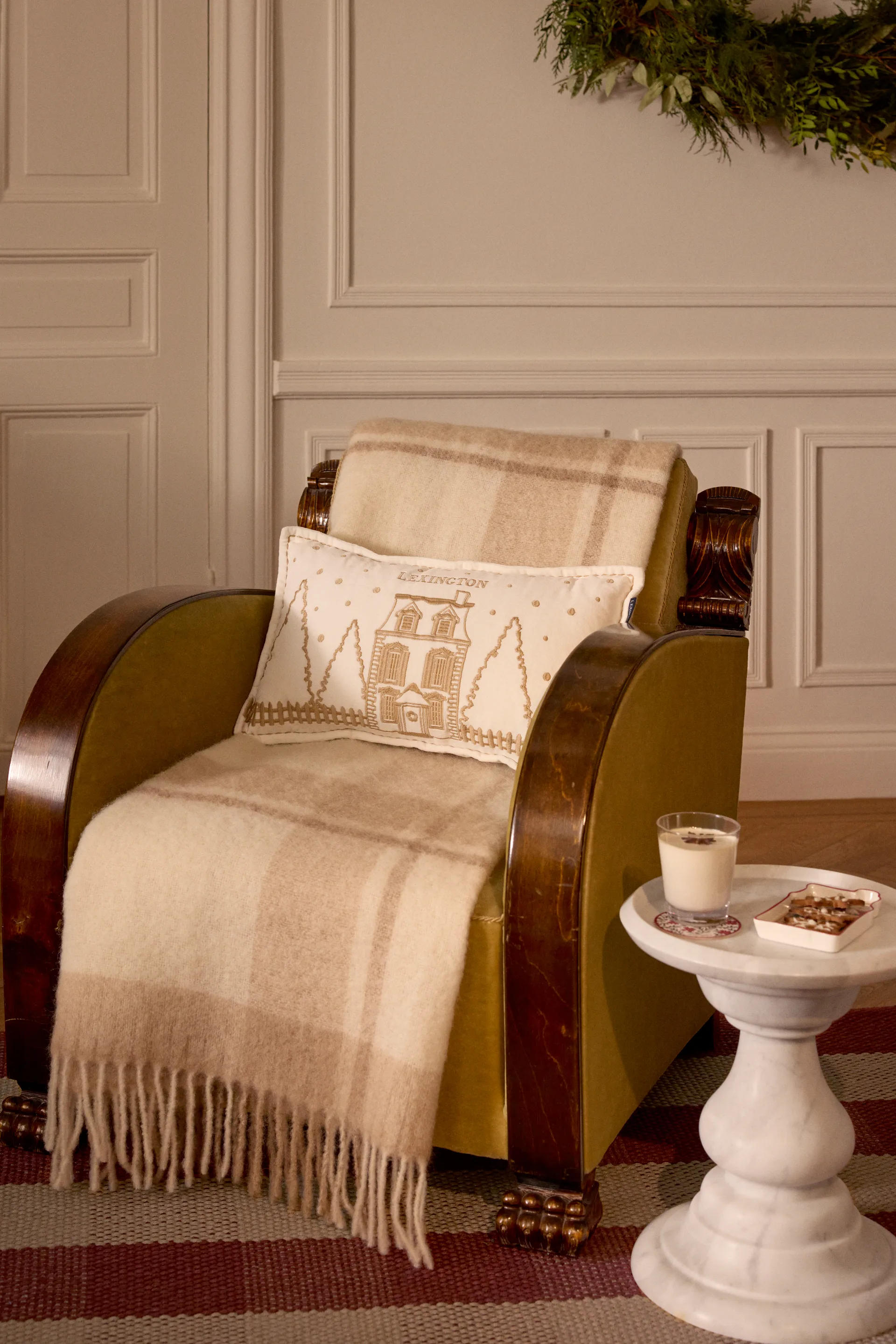 Cojín Winter House de algodón aterciopelado ecológico 30x50 cm, White-Light beige Lexington