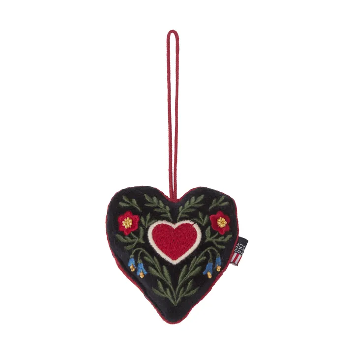 Colgante navideño de terciopelo de algodón orgánico Heart - Multicolor, 13x10x3 cm - Lexington