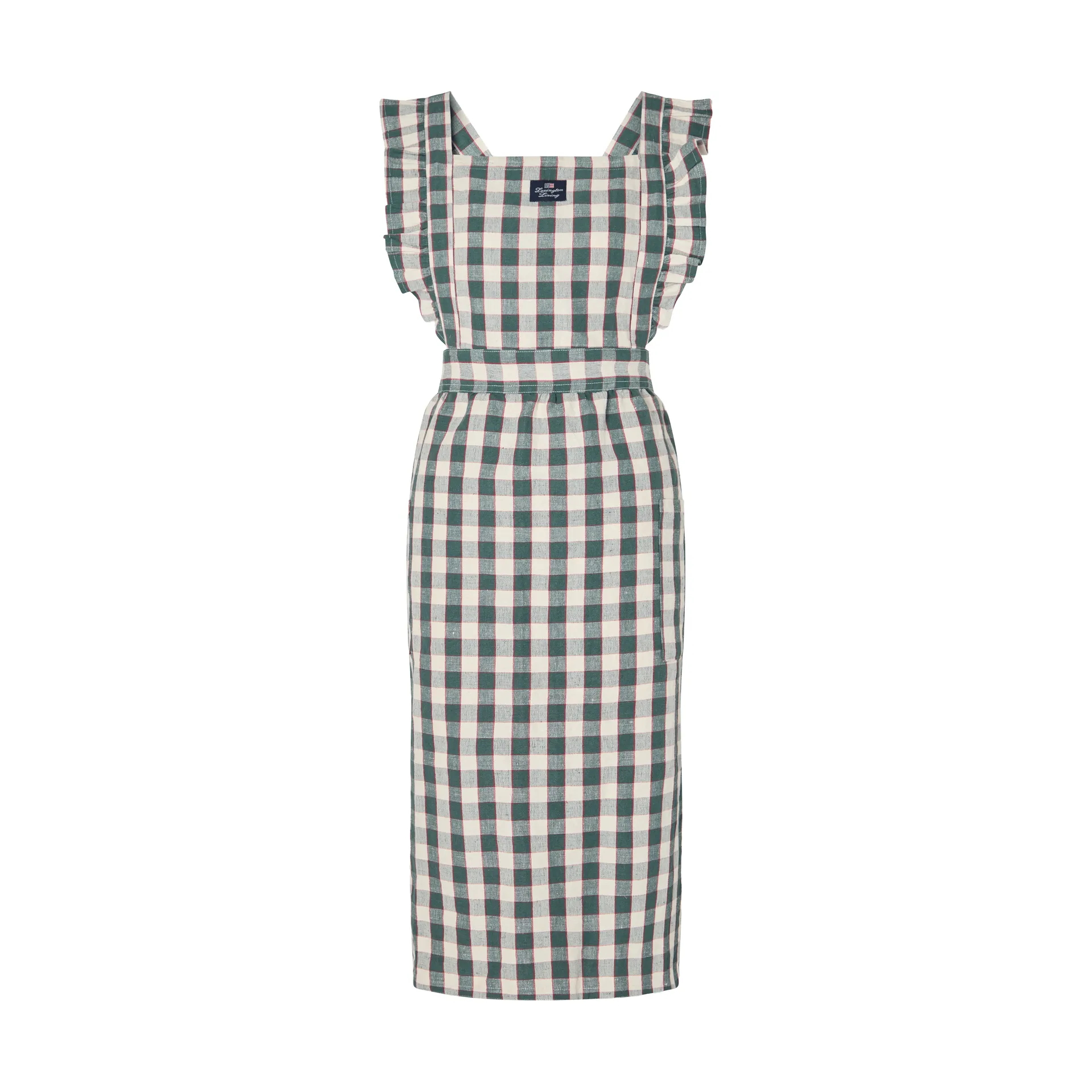 Delantal de algodón y lino Checked, Green-Light beige-red Lexington