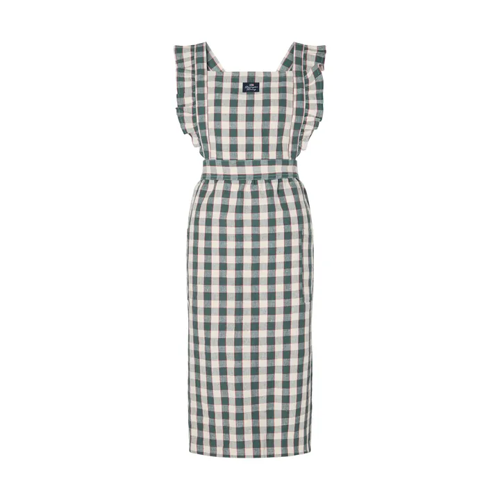 Delantal de algodón y lino Checked - Green-Light beige-red - Lexington