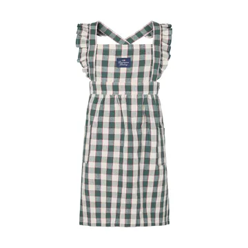 Delantal infantil de algodón y lino Checked - Green-Light beige-red, 4-6 años - Lexington