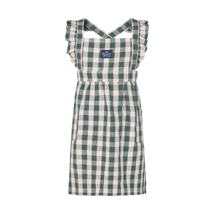 Delantal infantil de algodón y lino Checked - Green-Light beige-red, 4-6 años - Lexington