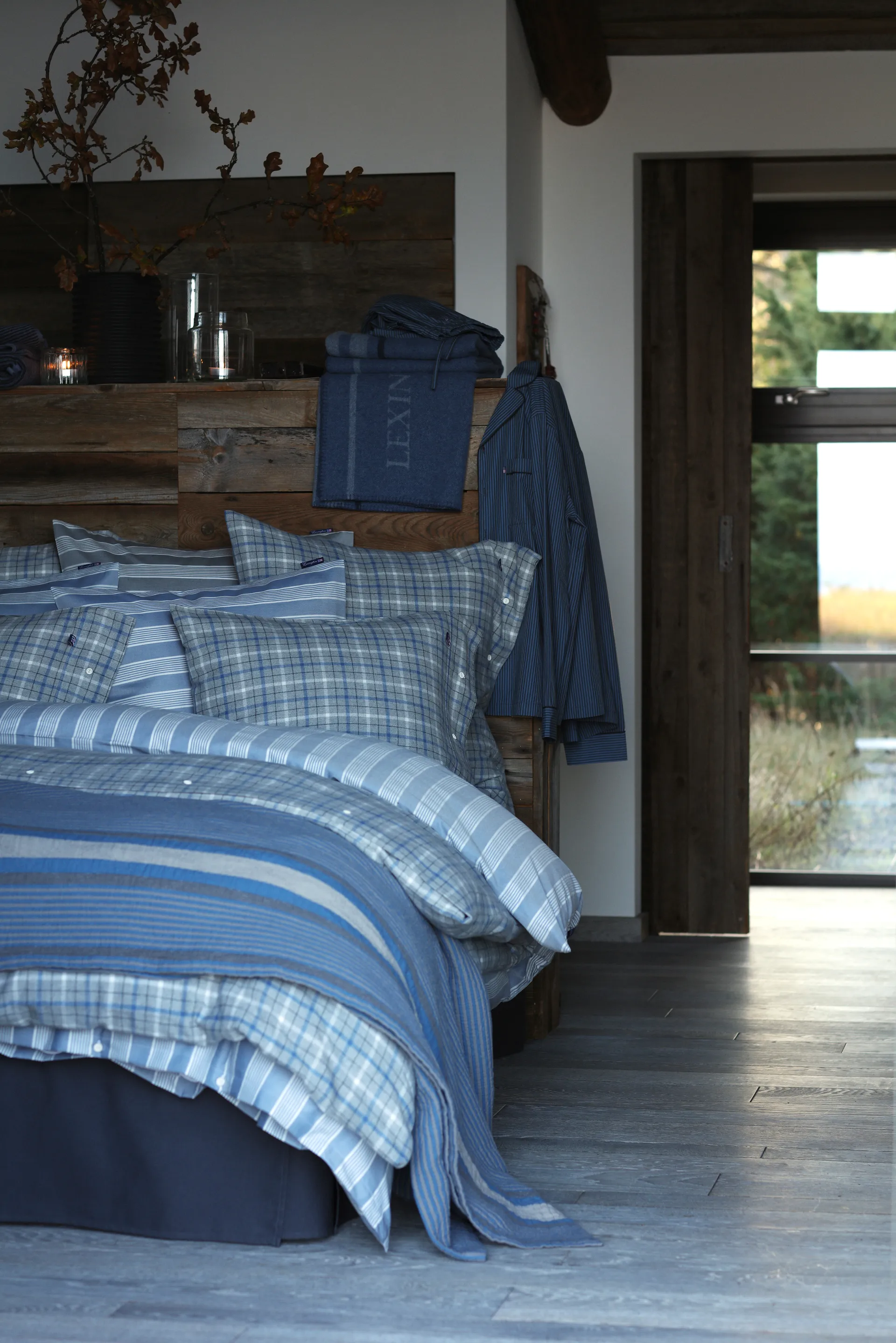 Funda de almohada Checked Cotton Flannel 50x60 cm, Gray-blue Lexington