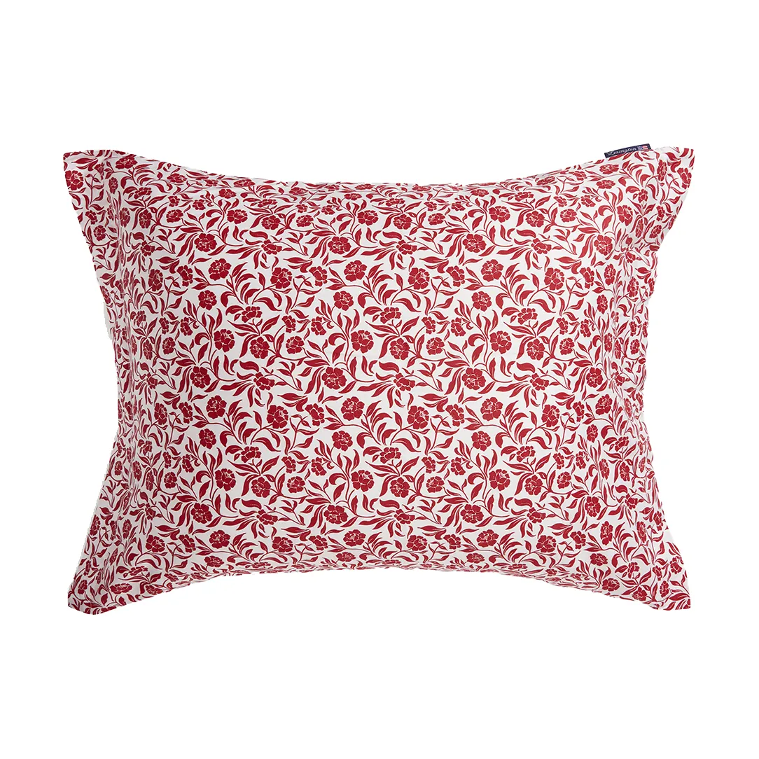 Funda de almohada Flower printed cotton sateen 50x60 cm, Blanco-rojo Lexington
