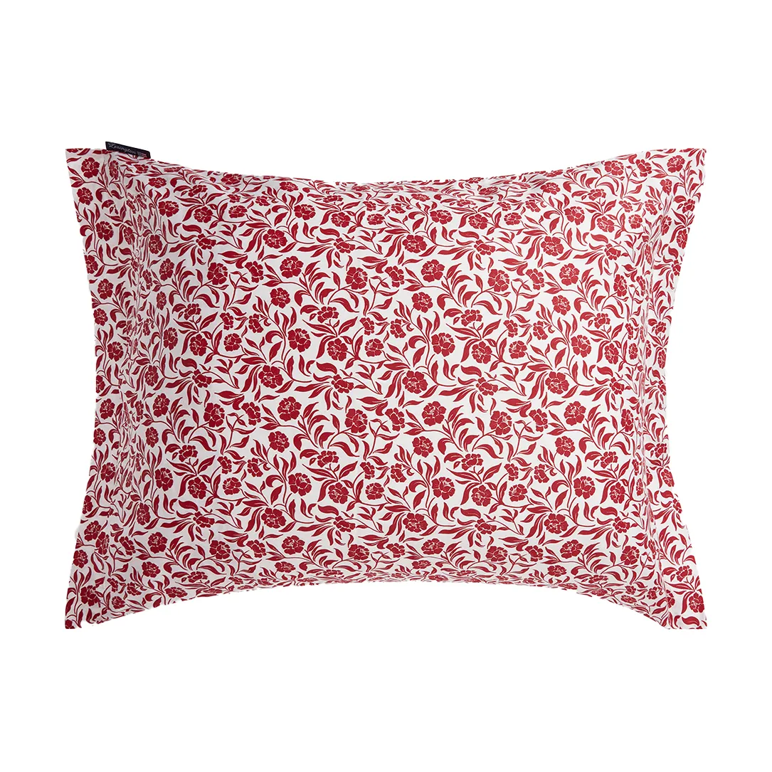 Funda de almohada Flower printed cotton sateen 50x60 cm, Blanco-rojo Lexington