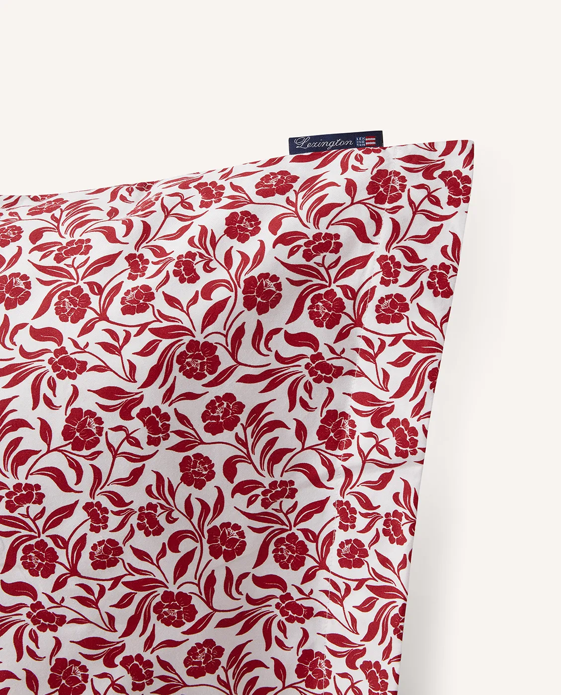 Funda de almohada Flower printed cotton sateen 50x60 cm, Blanco-rojo Lexington