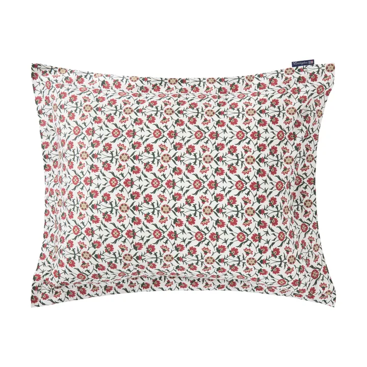 Funda de almohada Flower printed cotton sateen 50x60 cm - White-red-green-beige - Lexington
