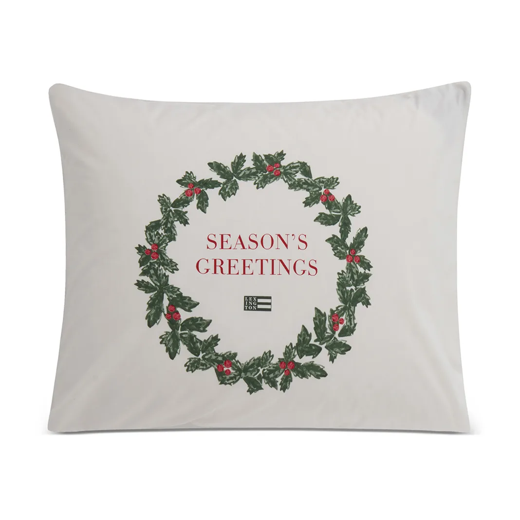 Funda de almohada Holiday Printed Organic Cotton 50x60 cm, Blanco-verde-rojo Lexington