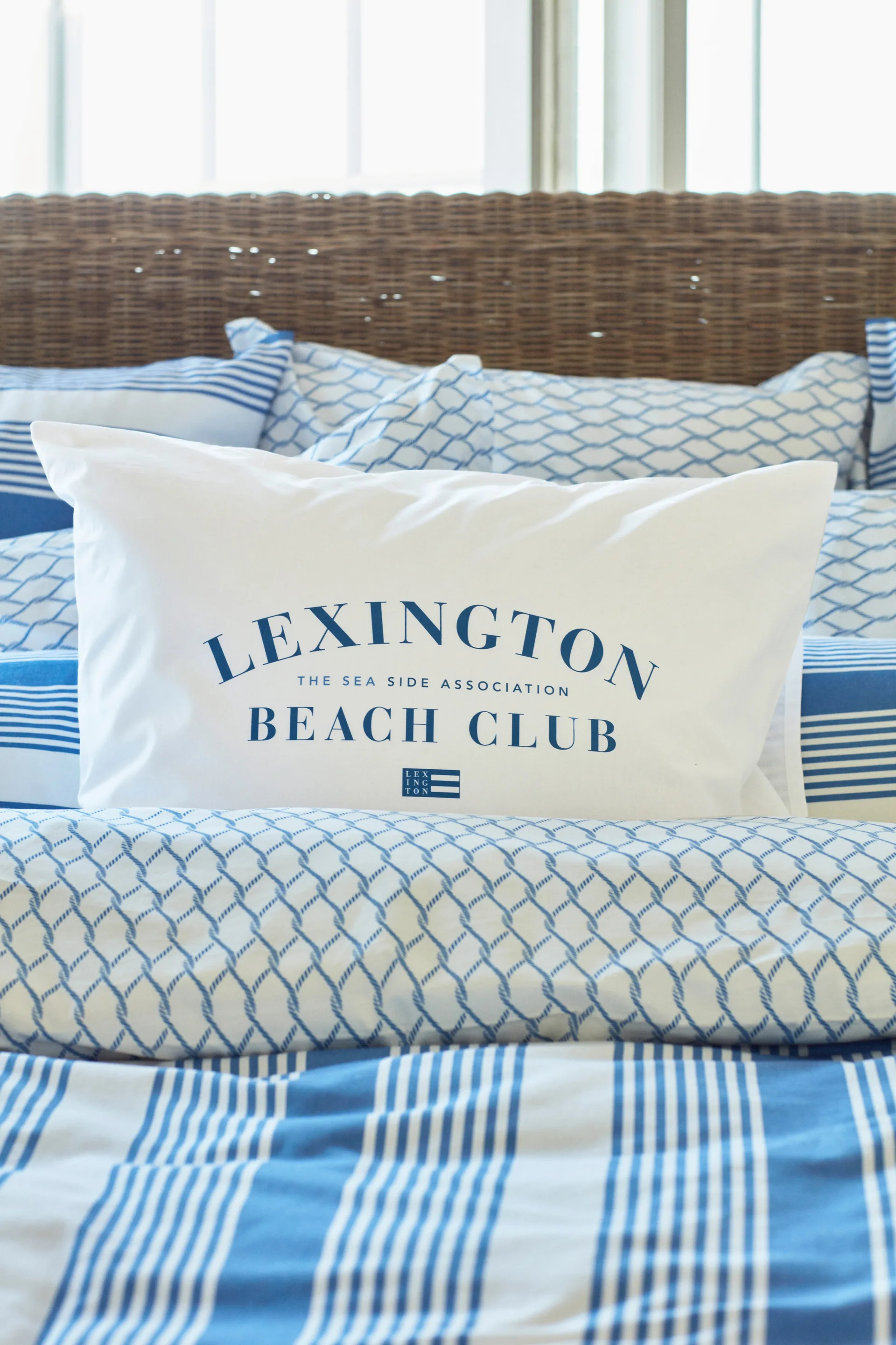 Funda de almohada Printed Organic Cotton Poplin 50x60 cm, Azul-blanco Lexington