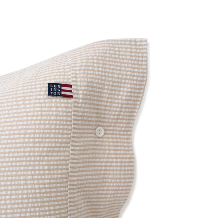 Funda de almohada Striped Cotton Seersucker 65x65 cm - Beige-blanco - Lexington