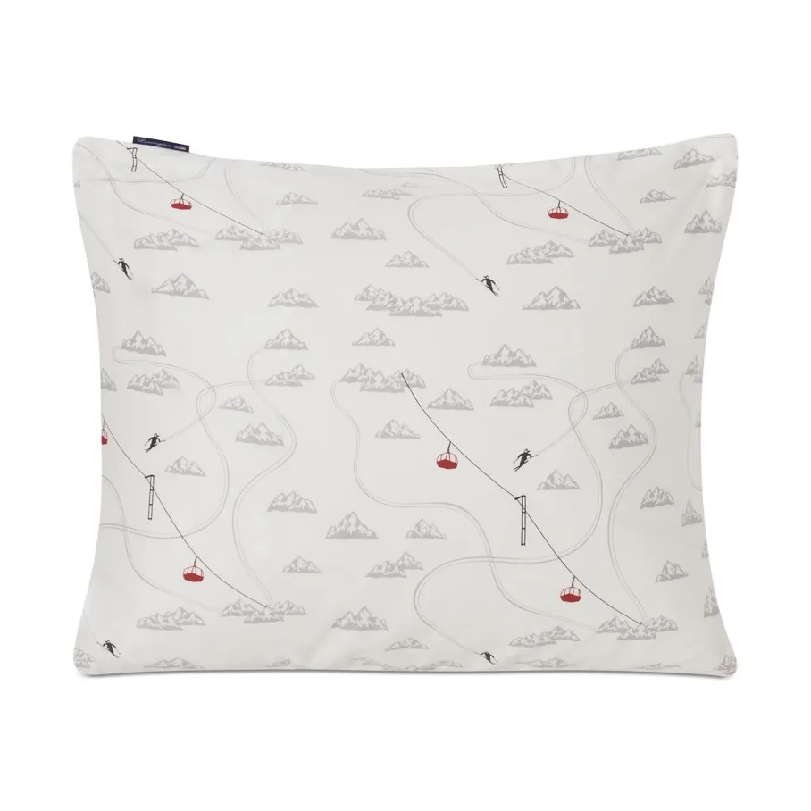 Funda de almohada Winter Printed Cotton Sateen 50x60 cm, White-gray-red Lexington