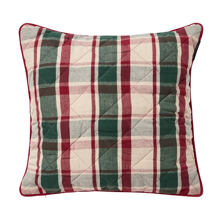 Funda de cojín Checked acolchada de lino/algodón 50x50 cm - Green-red-beige - Lexington