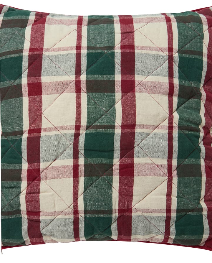 Funda de cojín Checked acolchada de lino/algodón 50x50 cm, Green-red-beige Lexington