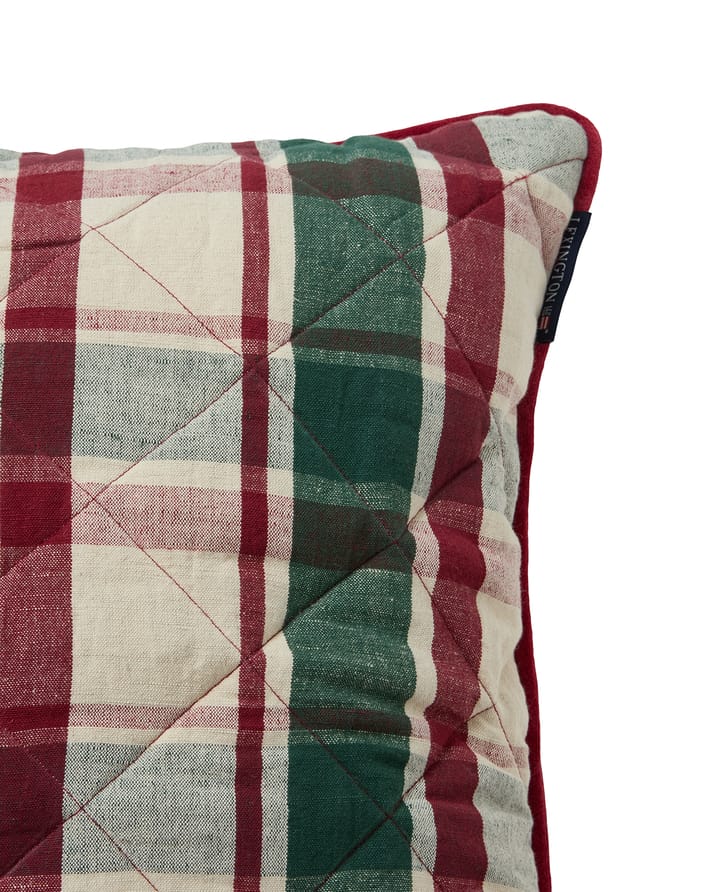 Funda de cojín Checked acolchada de lino/algodón 50x50 cm, Green-red-beige Lexington