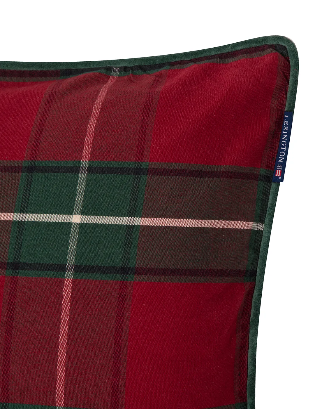 Funda de cojín Checked Organic Cotton Canvas 50x50 cm, Rojo-verde Lexington
