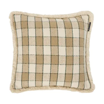 Funda de cojín Checked organic cotton fringe - Beige-light beige-green - Lexington