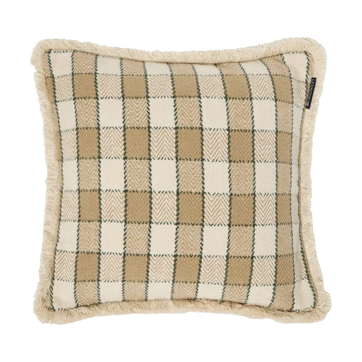 Funda de cojín Checked organic cotton fringe - Beige-light beige-green - Lexington