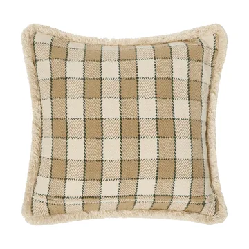 Funda de cojín Checked organic cotton fringe - Beige-light beige-green - Lexington