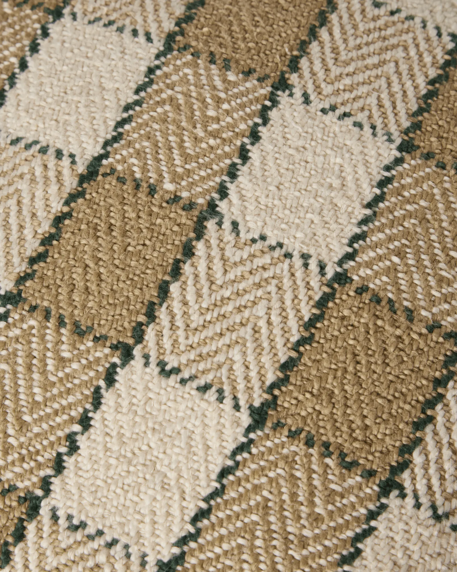 Funda de cojín Checked organic cotton fringe, Beige-light beige-green Lexington