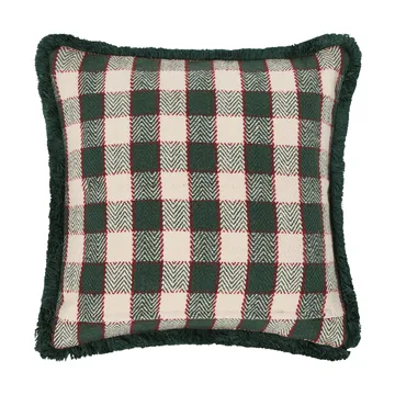 Funda de cojín Checked organic cotton fringe - Green-light beige-red - Lexington