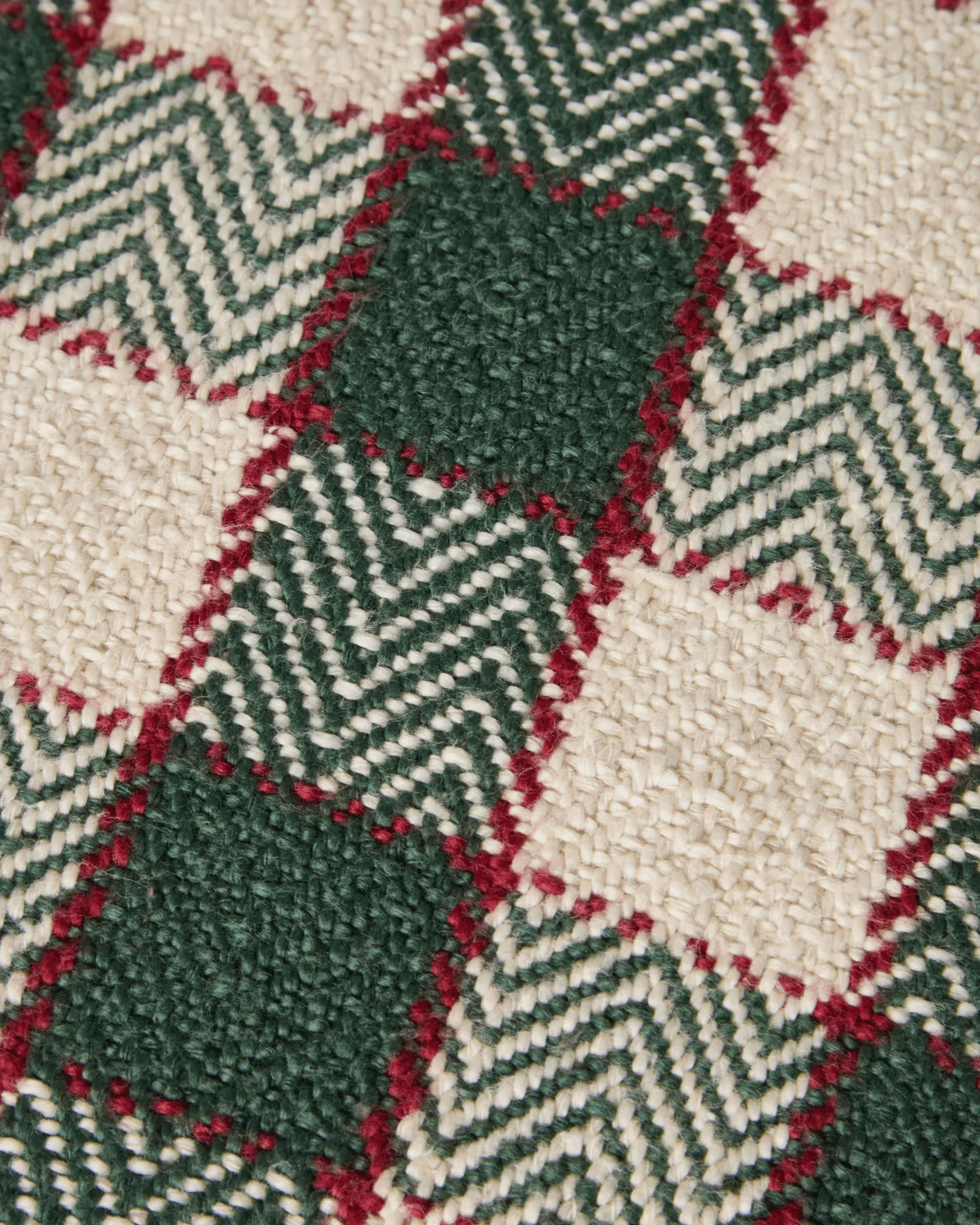 Funda de cojín Checked organic cotton fringe, Green-light beige-red Lexington