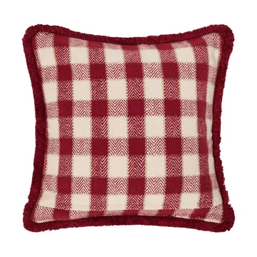 Funda de cojín Checked organic cotton fringe - Red-light beige-beige - Lexington
