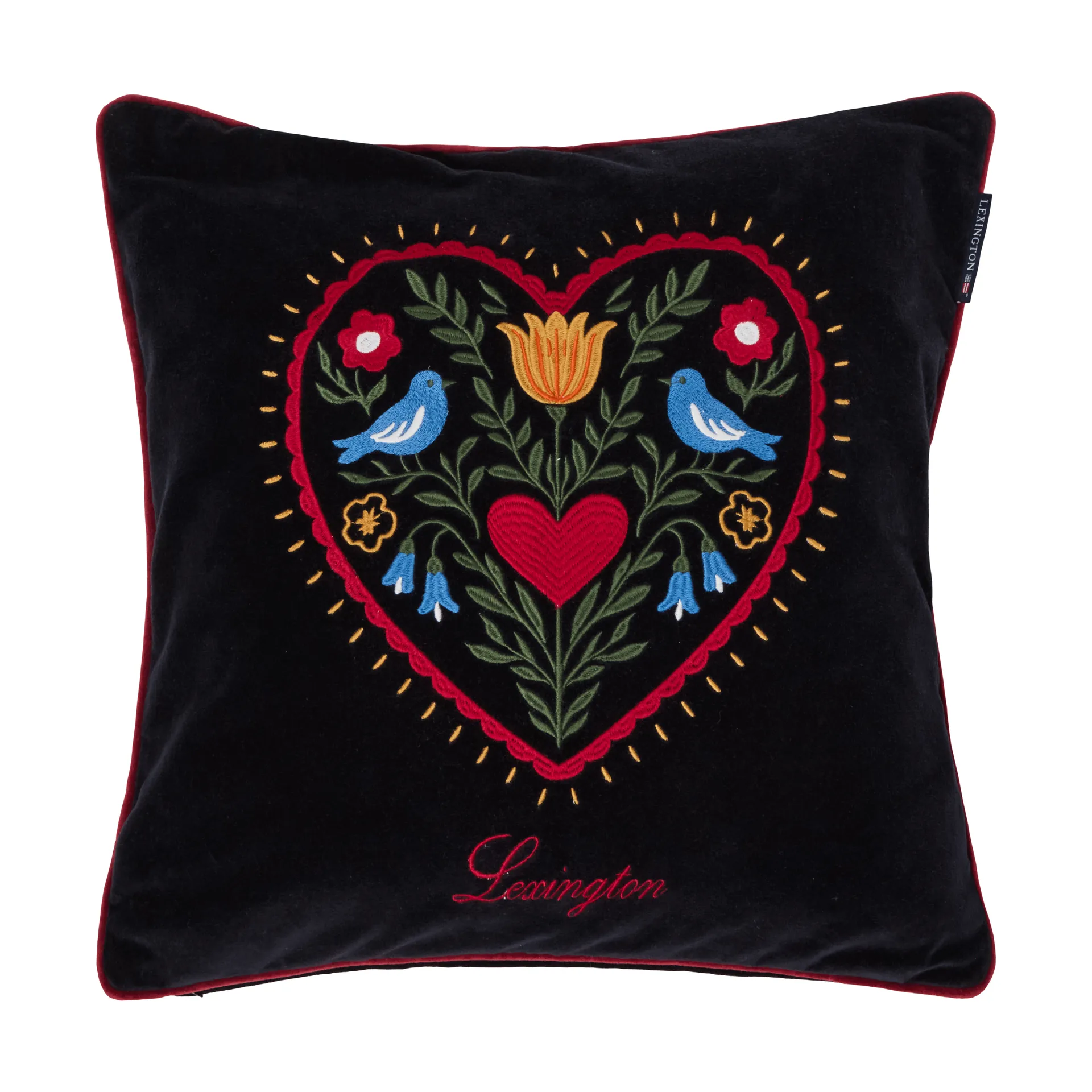 Funda de cojín de algodón orgánico Heart , Black-multi, 50x50 cm Lexington