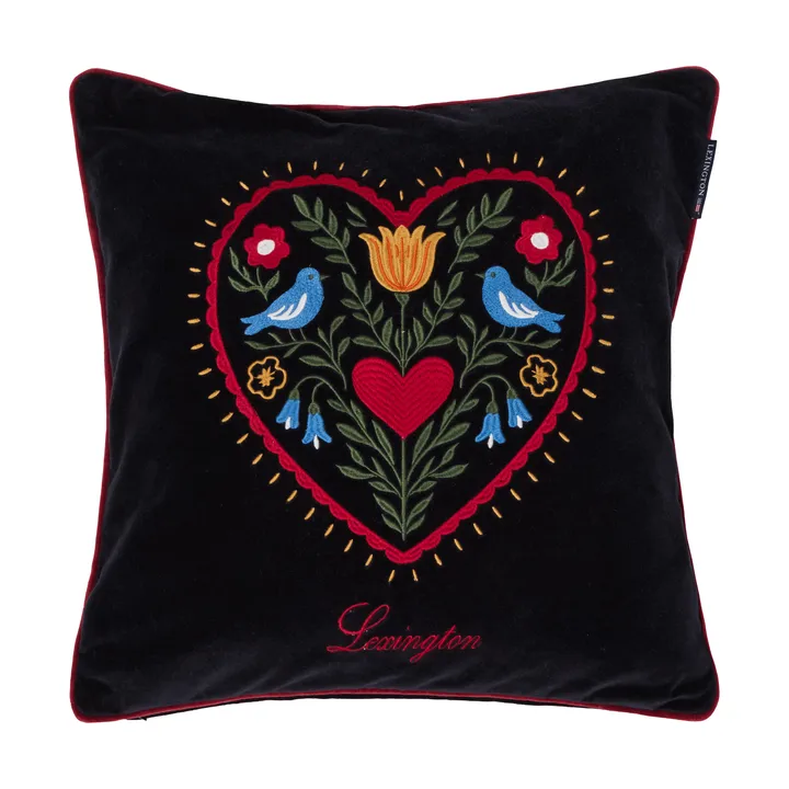 Funda de cojín de algodón orgánico Heart  - Black-multi, 50x50 cm - Lexington