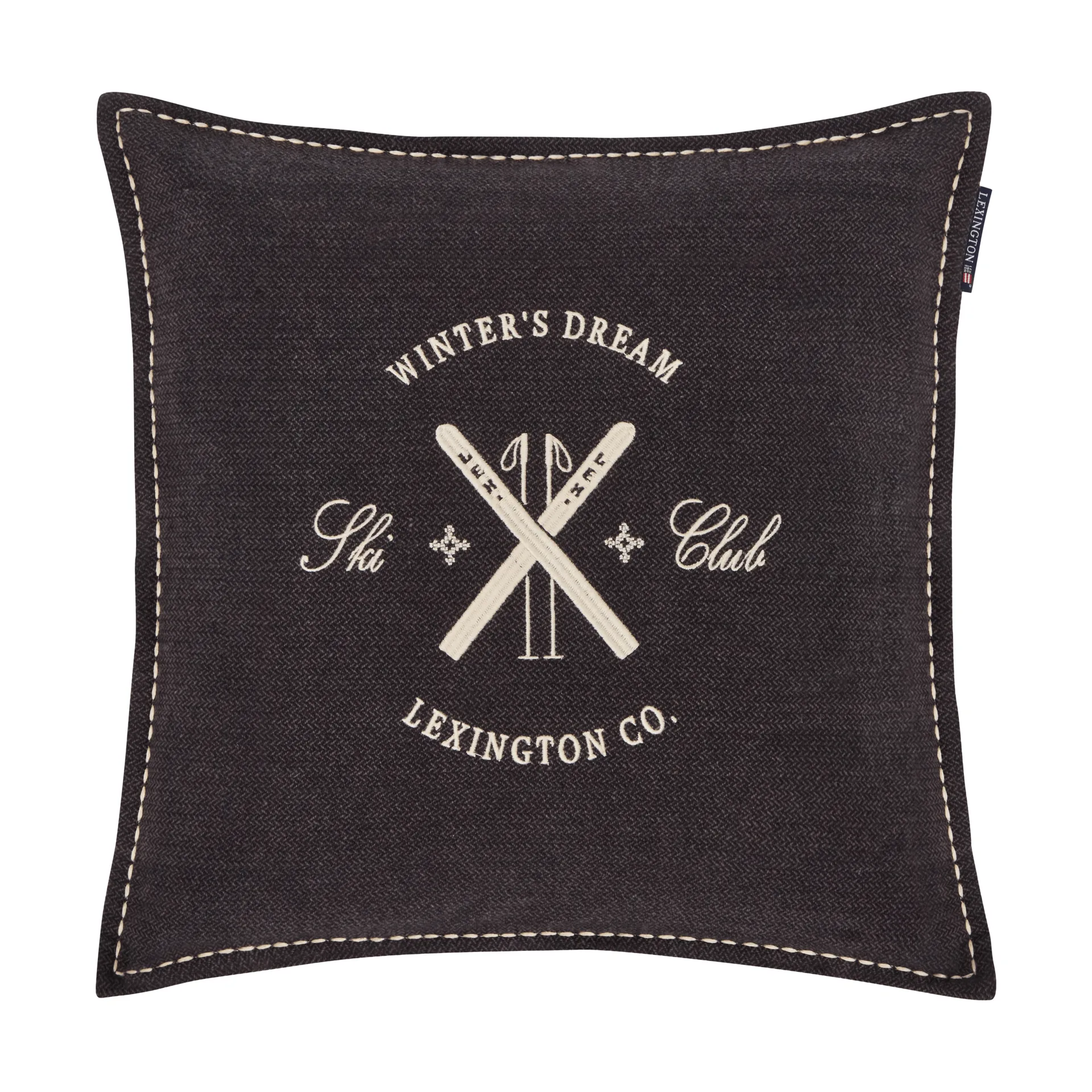 Funda de cojín de algodón orgánico Ski Club, Navy-Light beige, 50x50 cm Lexington