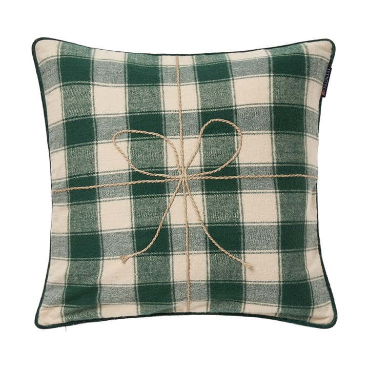 Funda de cojín de franela Wrapped checked ecológica 50x50 cm, Light beige-green Lexington
