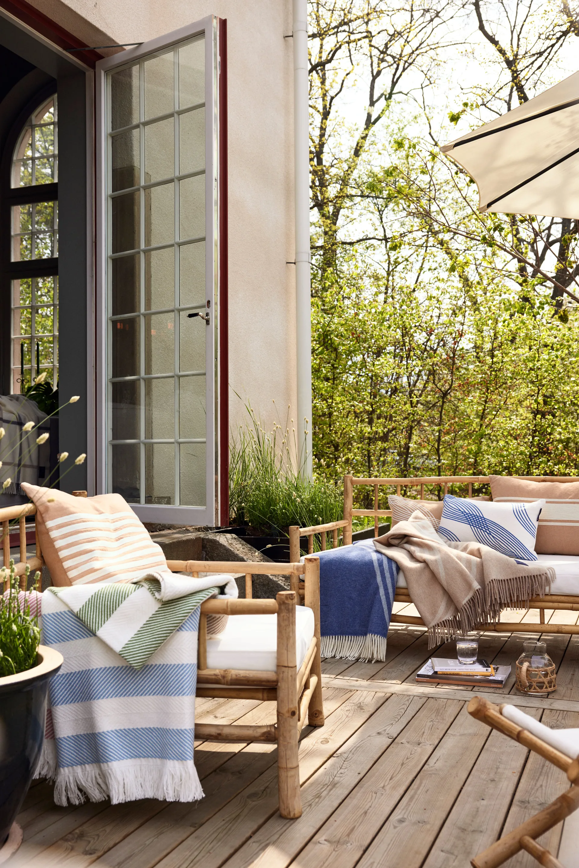 Funda de cojín Emboidery Striped Linen/Cotton 50x50 cm, Beige-white Lexington