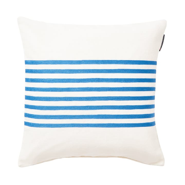 Funda de cojín Emboidery Striped Linen/Cotton 50x50 cm - Off White-blue - Lexington