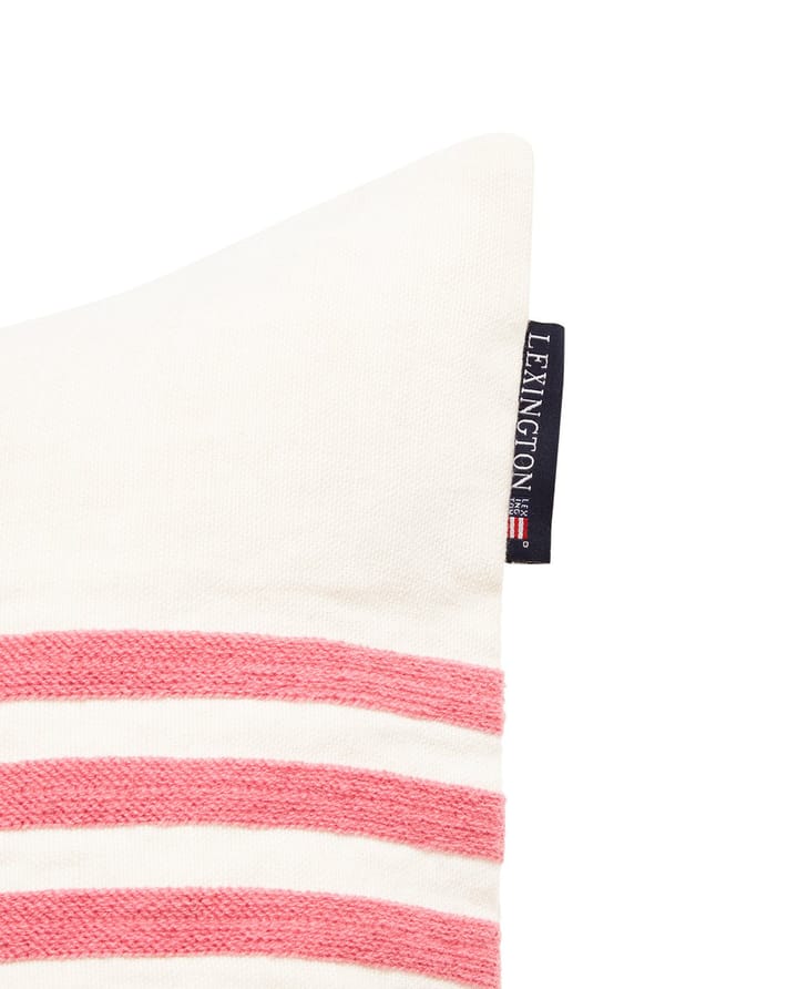 Funda de cojín Emboidery Striped Linen/Cotton 50x50 cm - Off White-red - Lexington