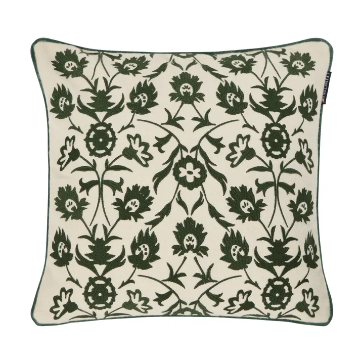 Funda de cojín Flower Embroidered Wool Mix 50x50 cm - Light beige-green - Lexington
