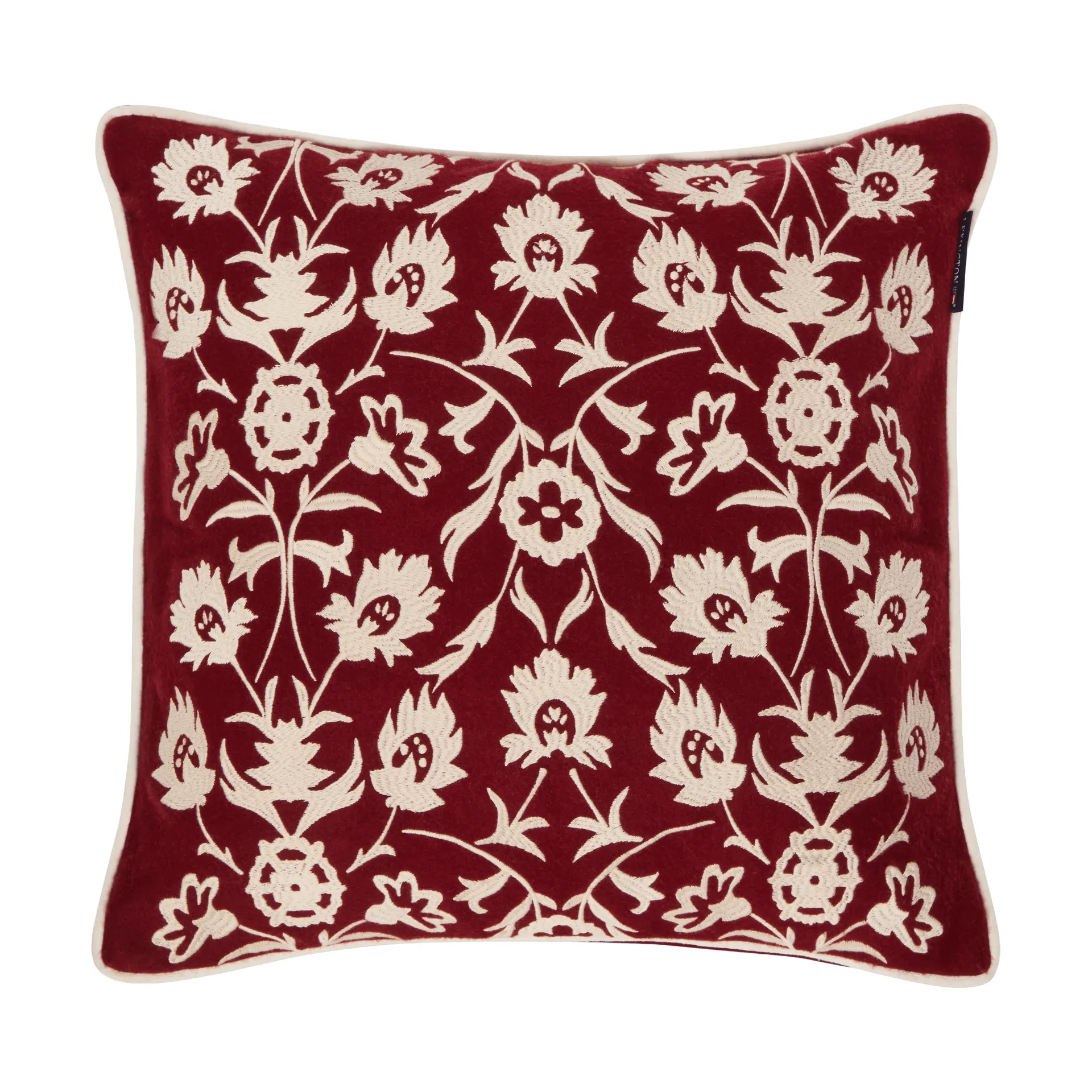 Funda de cojín Flower Embroidered Wool Mix 50x50 cm, Red-Light beige Lexington