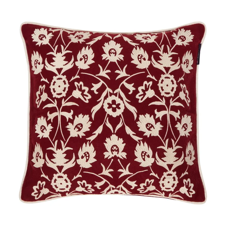 Funda de cojín Flower Embroidered Wool Mix 50x50 cm - Red-Light beige - Lexington