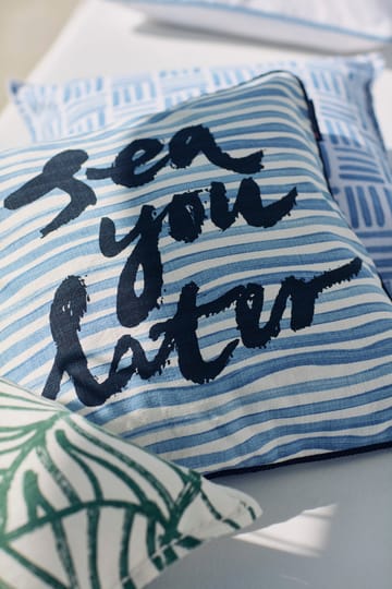 Funda de cojín Graphic Printed Cotton Canvas 50x50 cm - Blue-White - Lexington