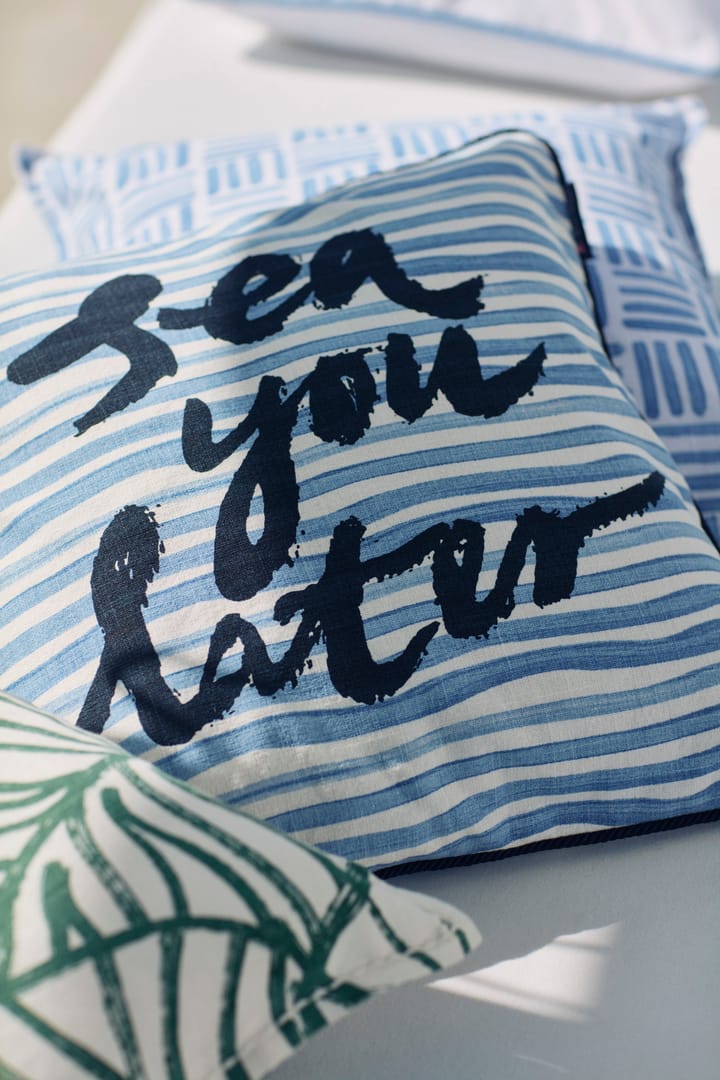 Funda de cojín Graphic Printed Cotton Canvas 50x50 cm, Blue-White Lexington