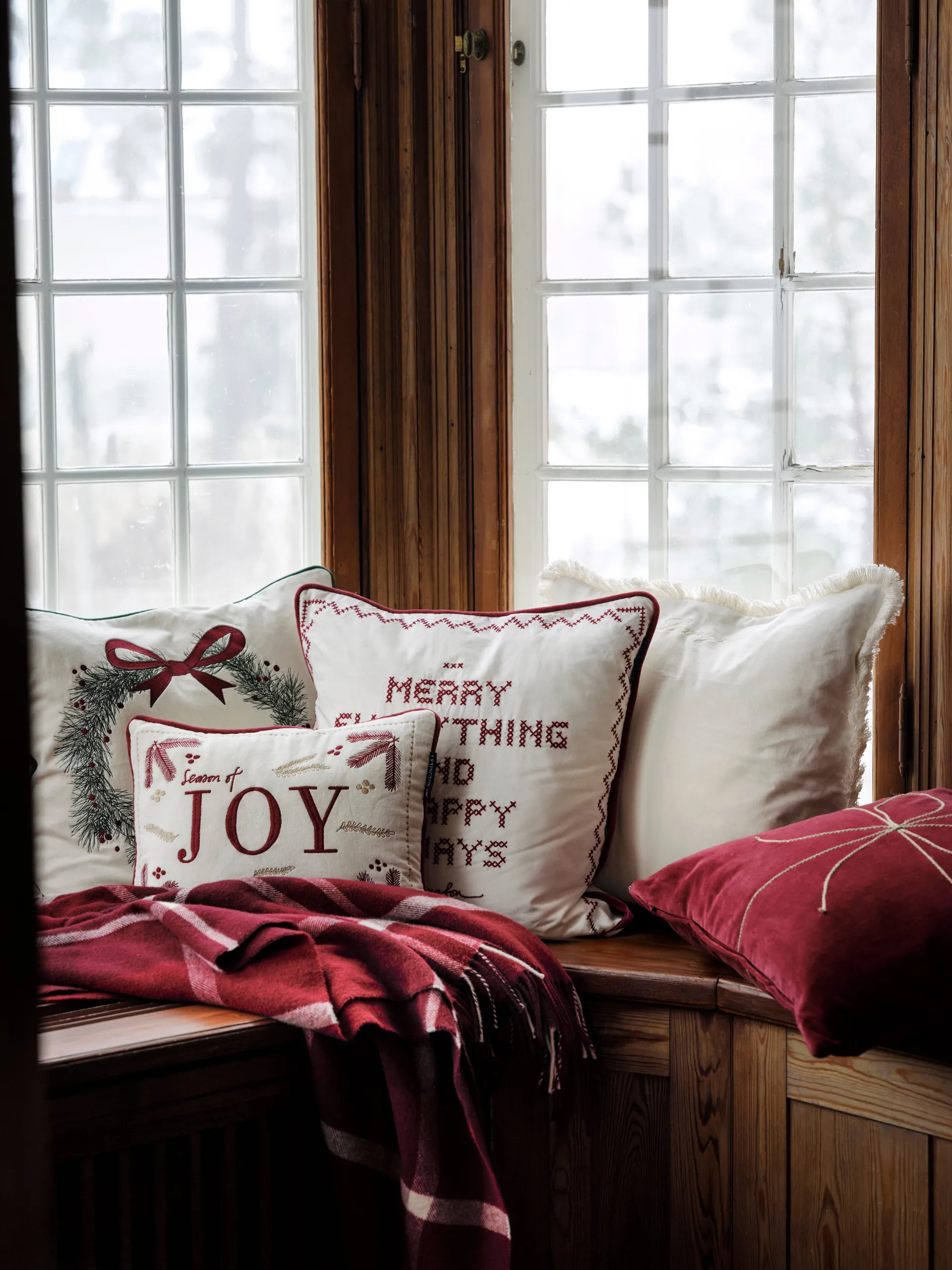 Funda de cojín Happy always 50x50 cm, Blanco-rojo Lexington