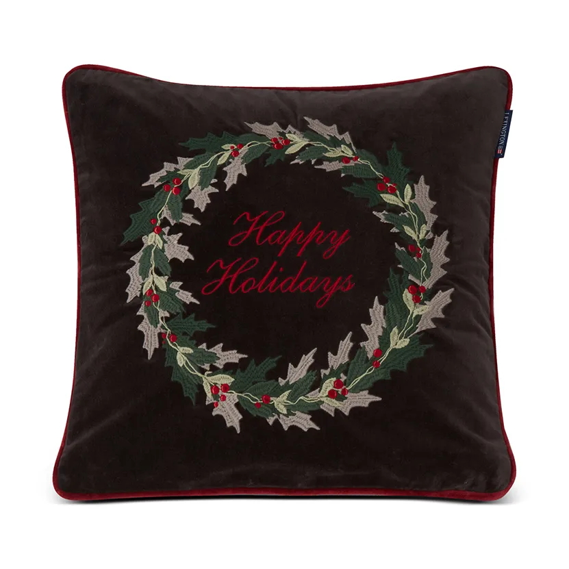 Funda de cojín Holly Wrath Cotton Velvet 50x50 cm, Gris oscuro-verde-rojo Lexington