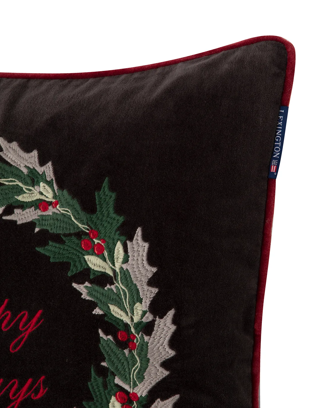Funda de cojín Holly Wrath Cotton Velvet 50x50 cm, Gris oscuro-verde-rojo Lexington