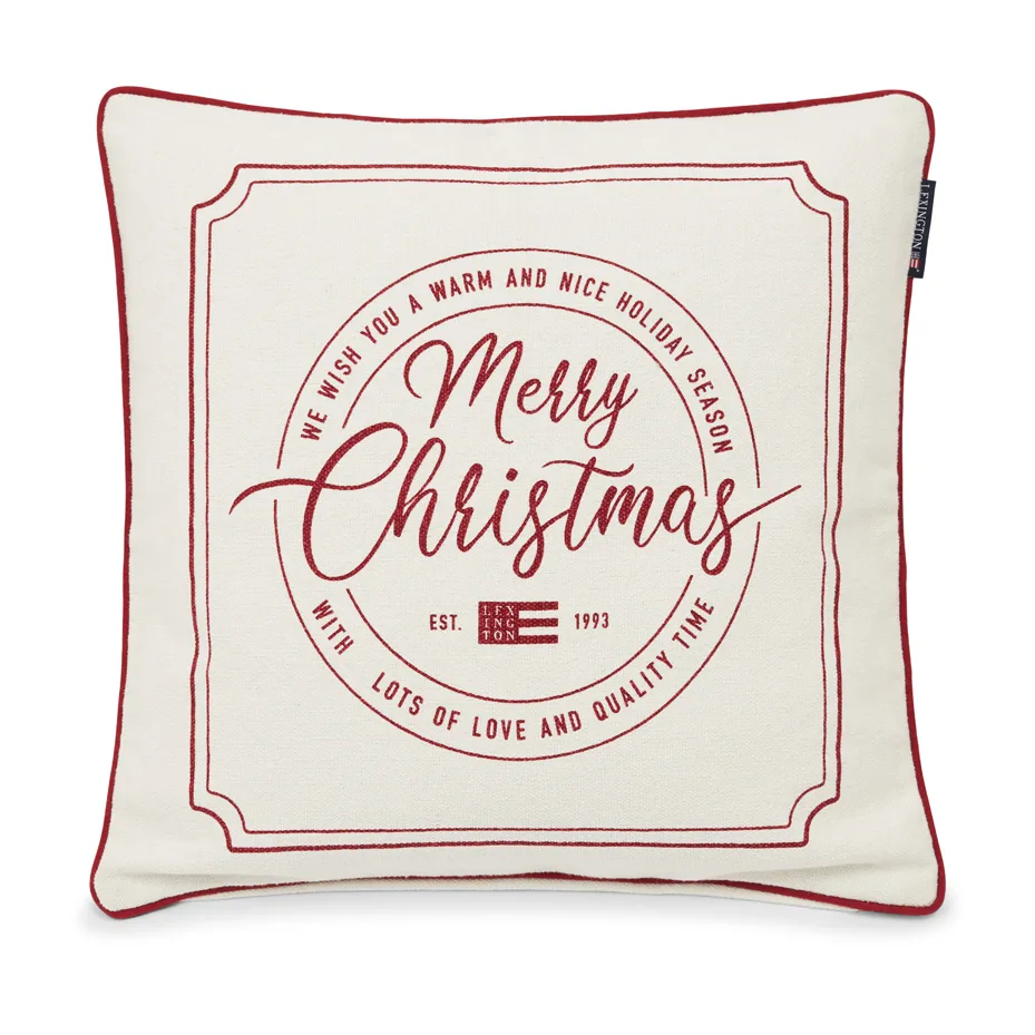 Funda de cojín Merry Christmas Cotton Canvas 50x50 cm, Off white-red Lexington