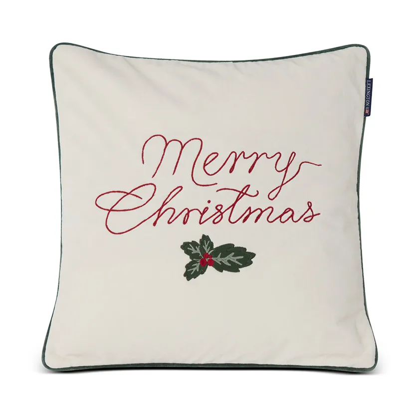 Funda de cojín Merry Christmas Cotton Velvet 50x50 cm, Blanco roto-rojo Lexington