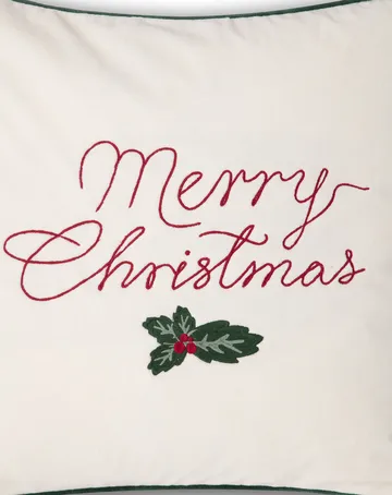 Funda de cojín Merry Christmas Cotton Velvet 50x50 cm - Blanco roto-rojo - Lexington