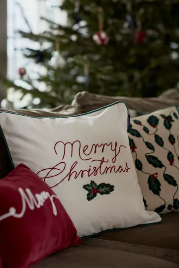 Funda de cojín Merry Christmas Cotton Velvet 50x50 cm - Blanco roto-rojo - Lexington
