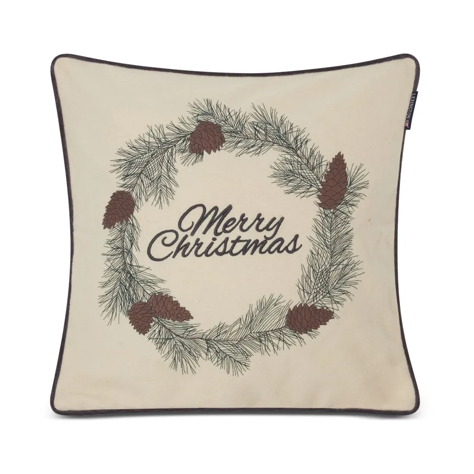 Funda de cojín Merry Christmas Wool Mix 50x50 cm, White-green-beige Lexington