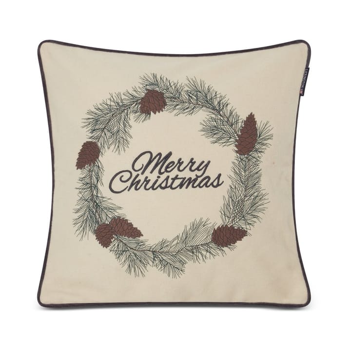 Funda de cojín Merry Christmas Wool Mix 50x50 cm, White-green-beige Lexington